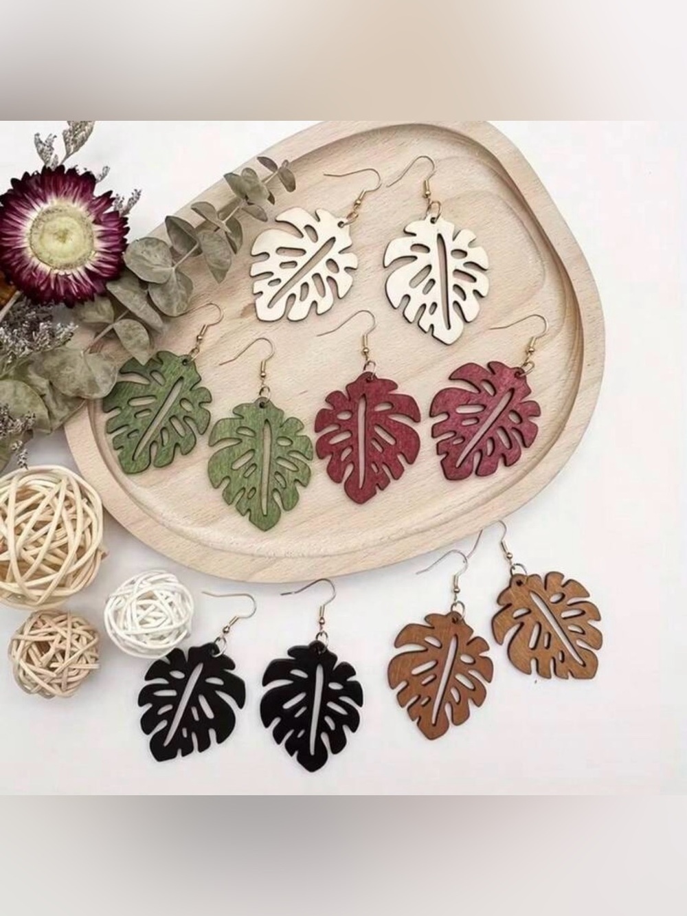 5 Pairs Monstera Leaf Drop Earrings - Assorted Colors